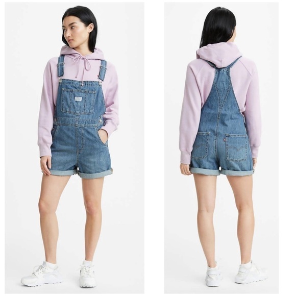 Levi's Women's Vintage Inspired Medium Wash Relaxed Denim Shortalls Cotton Sz XL - Picture 1 of 11